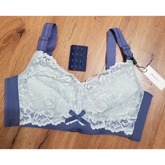 MeooLiisy Women's 18 Hour Bra No Wire Latex Lined Cup Unpadded Blue Size US 38D - Picture 1 of 11